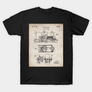 Steam Train Patent - Steam Locomotive Art - Antique T-Shirt